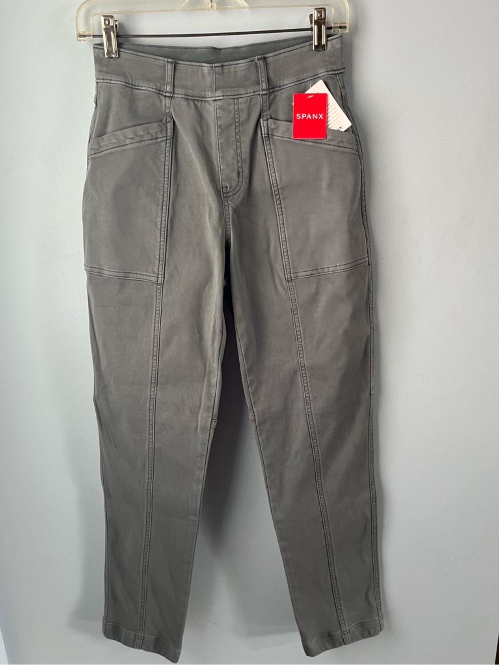 NWT SPANX High-Rise Stretch Twill Straight Leg Slate Gray Utility Pants Size S